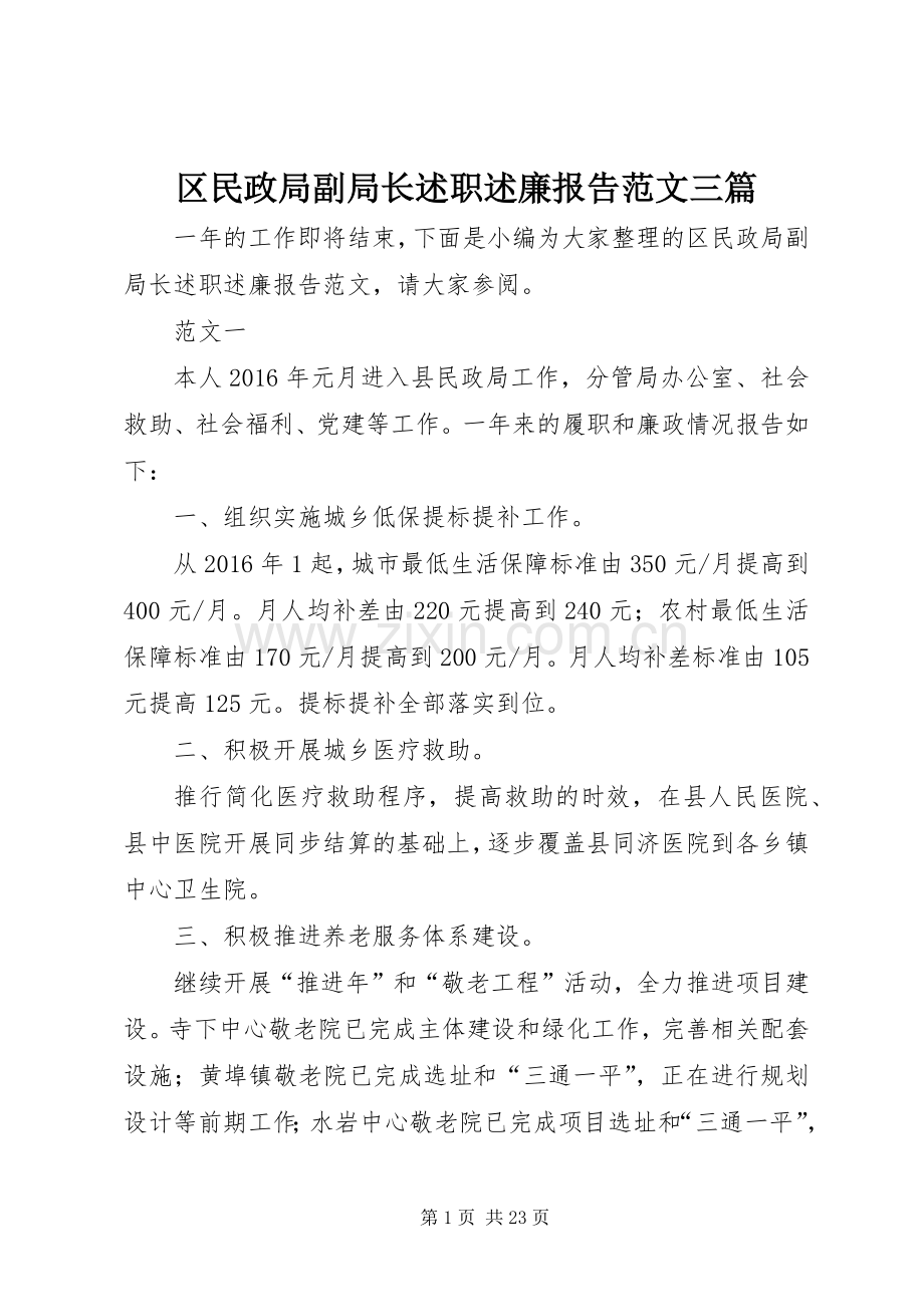 区民政局副局长述职述廉报告范文三篇.docx_第1页