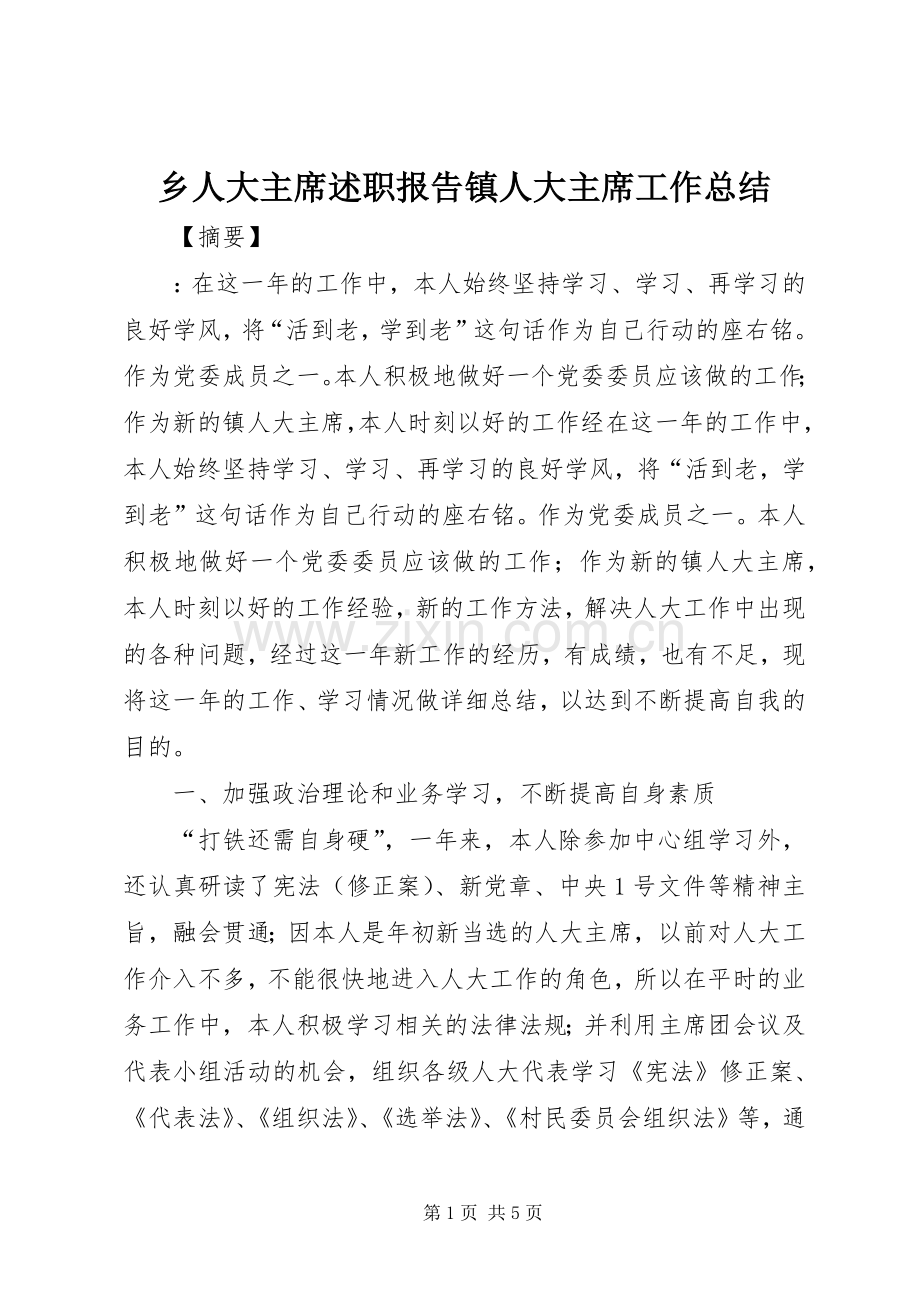 乡人大主席述职报告镇人大主席工作总结.docx_第1页