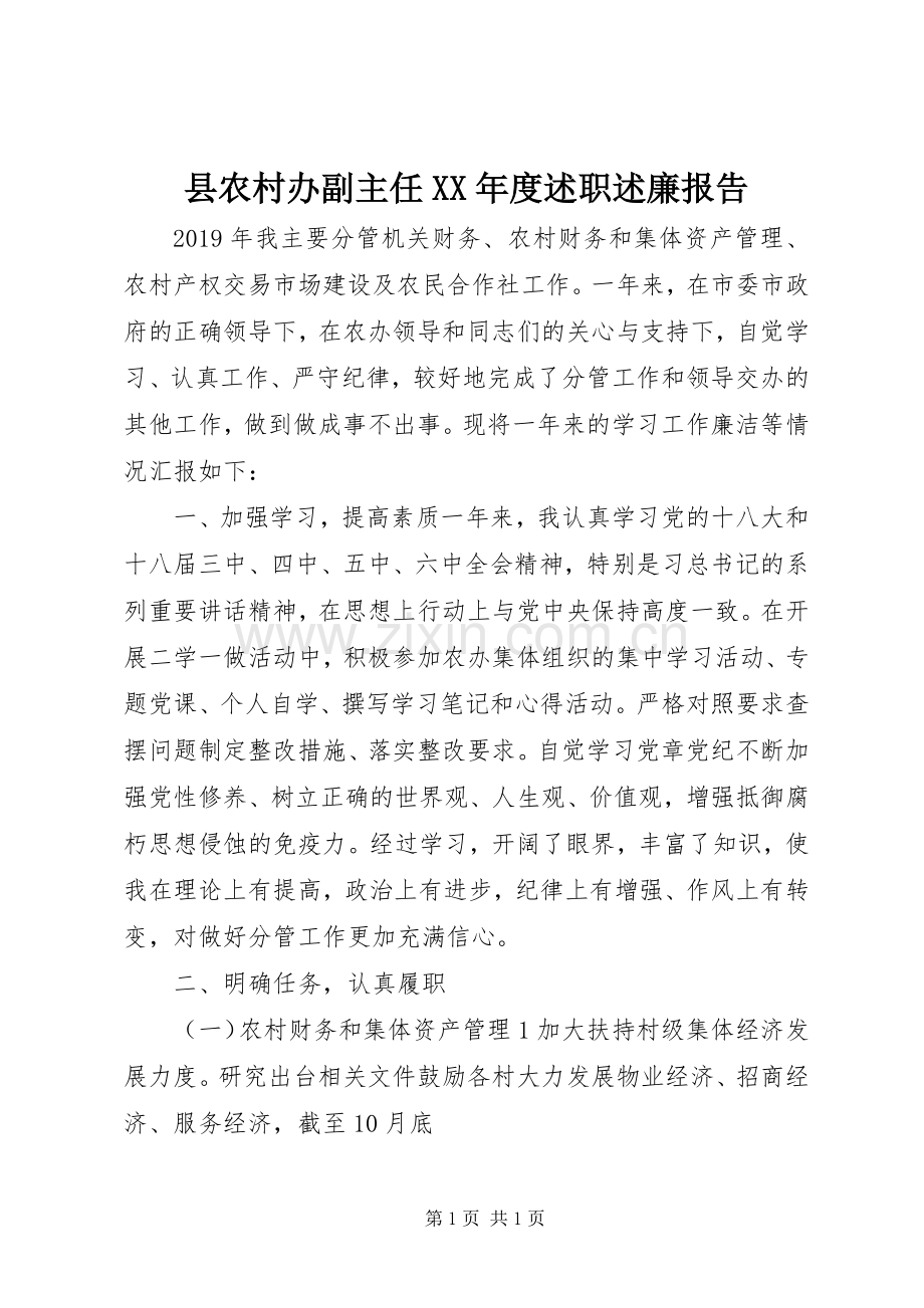 县农村办副主任XX年度述职述廉报告.docx_第1页