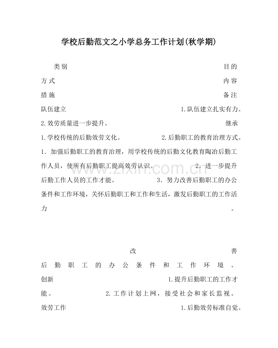 学校后勤范文小学总务工作计划(秋学期) .doc_第1页