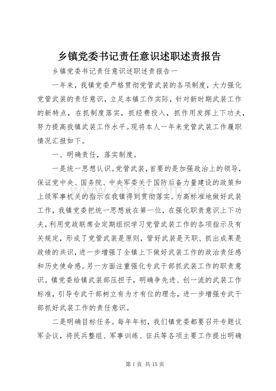 乡镇党委书记责任意识述职述责报告.docx_第1页