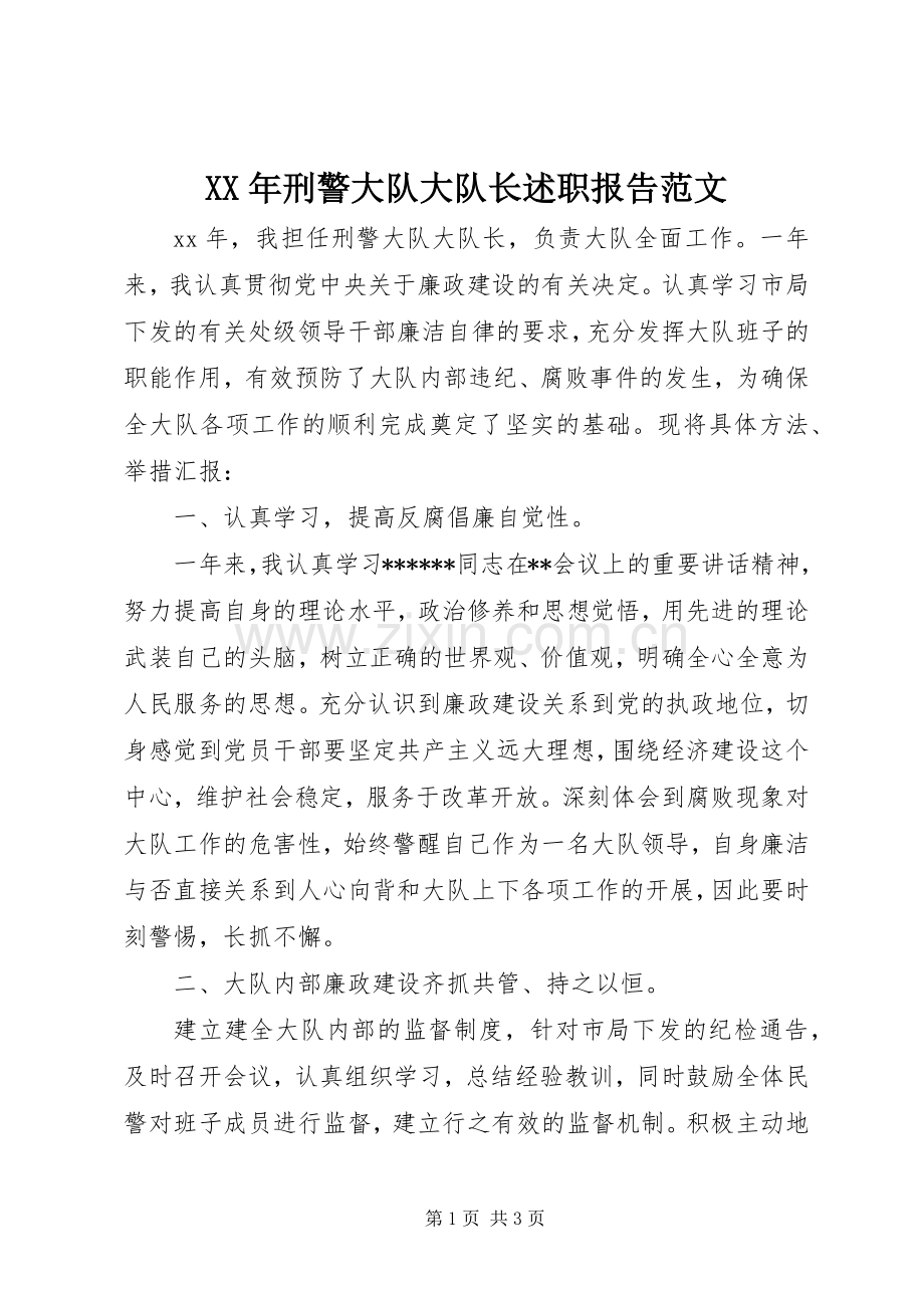 XX年刑警大队大队长述职报告范文.docx_第1页