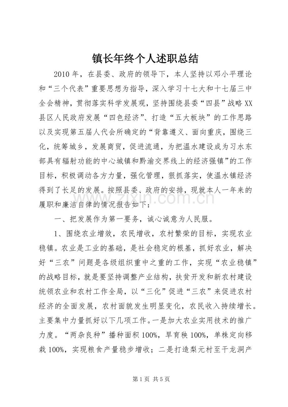 镇长年终个人述职总结.docx_第1页