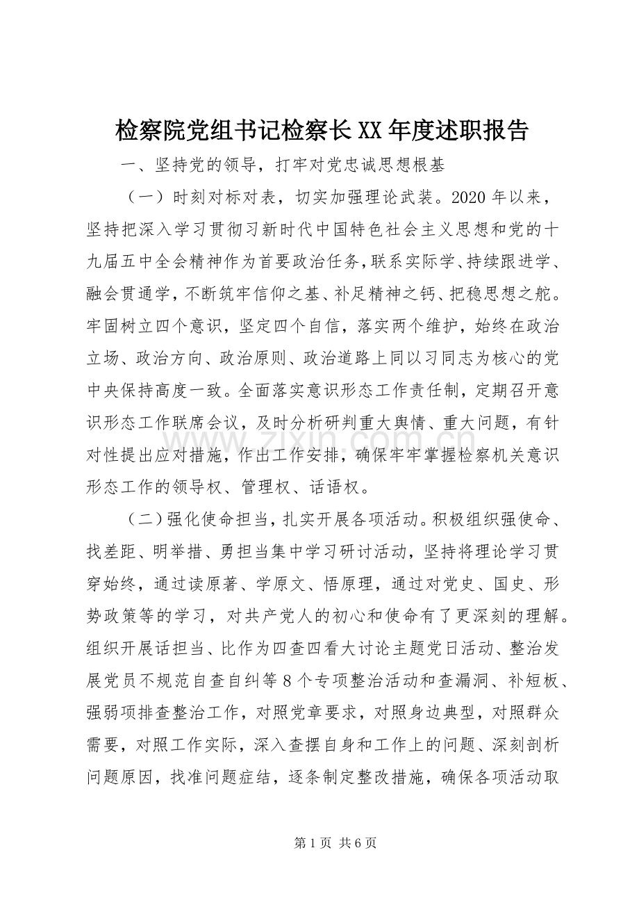 检察院党组书记检察长XX年度述职报告.docx_第1页