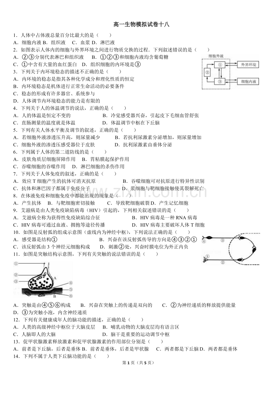 高一生物模拟试卷十八.doc_第1页