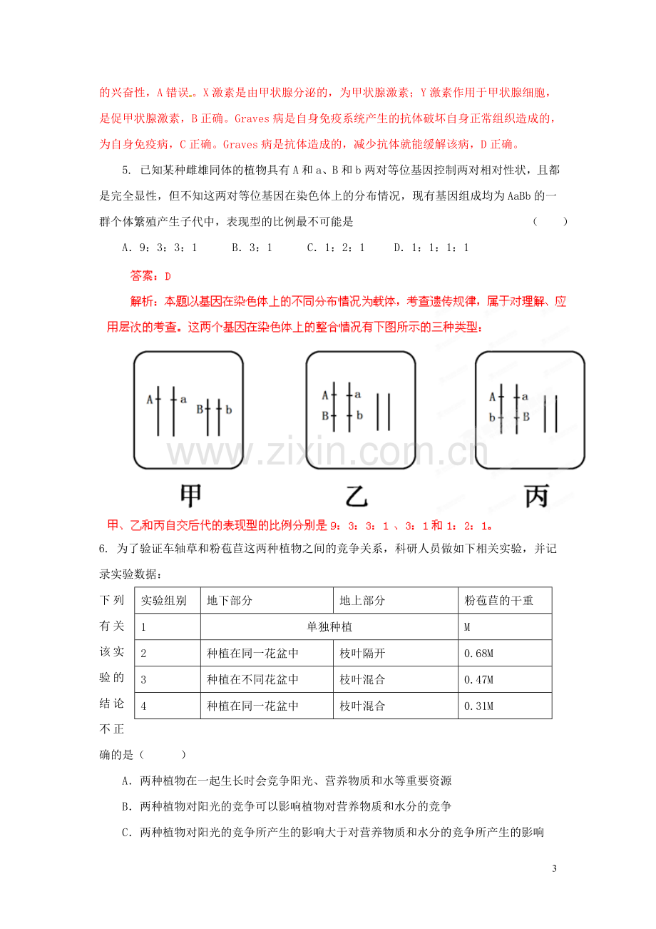 2013年普通高校招生全国统一考试高考理综(生物部分)全真模拟卷山东卷(01)(教师版).doc_第3页