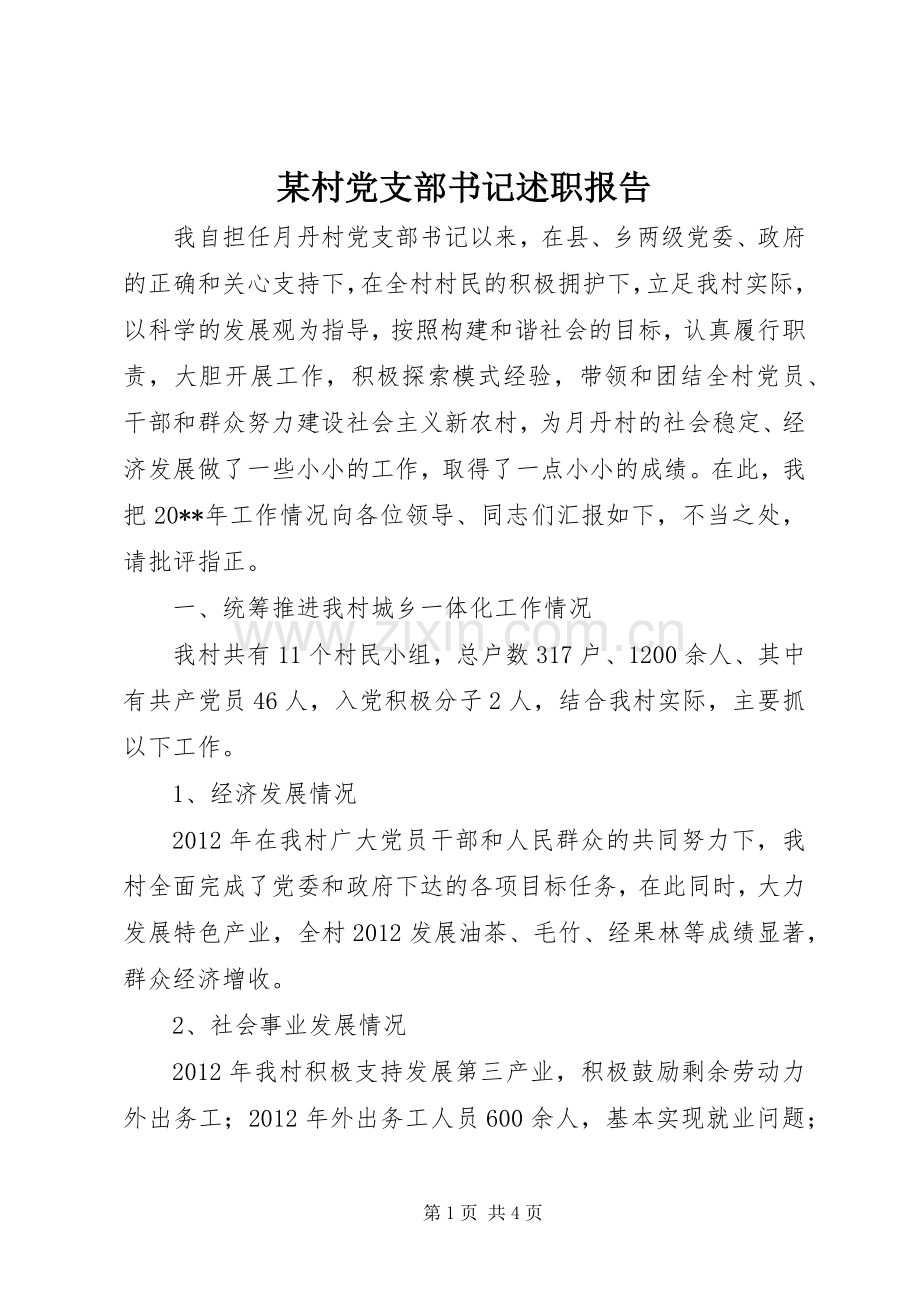 某村党支部书记述职报告.docx_第1页