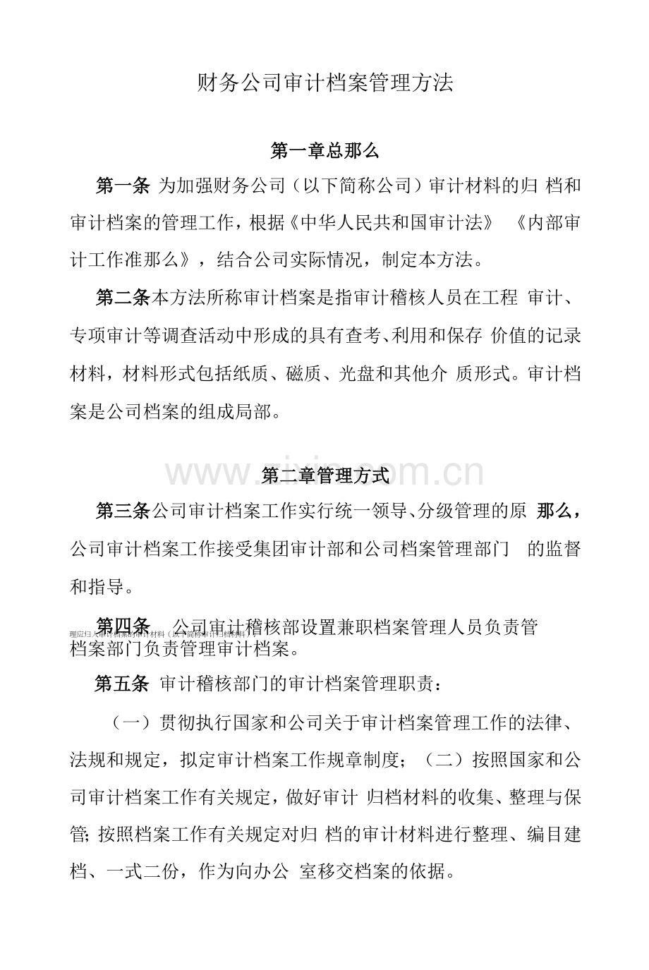 财务公司审计档案管理办法.docx_第1页