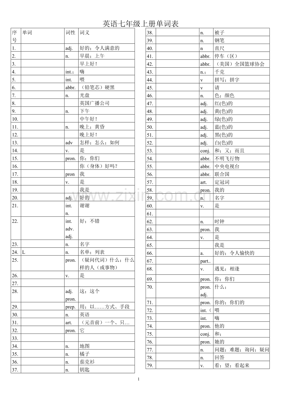 初中英语单词表全册(人教版)+默写.doc_第1页