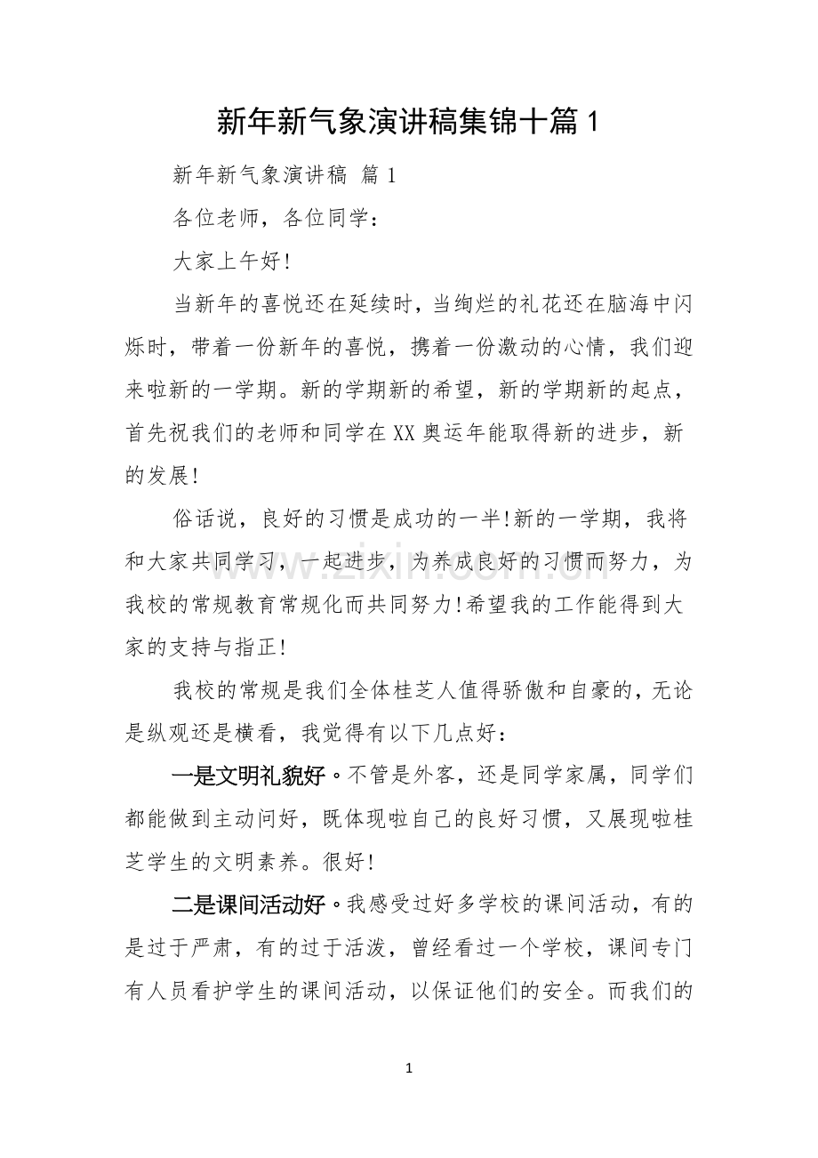 新年新气象演讲稿集锦十篇.docx_第1页