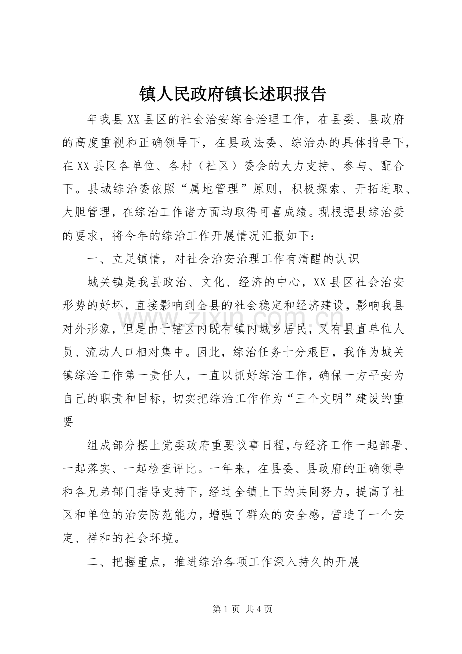 镇人民政府镇长述职报告.docx_第1页