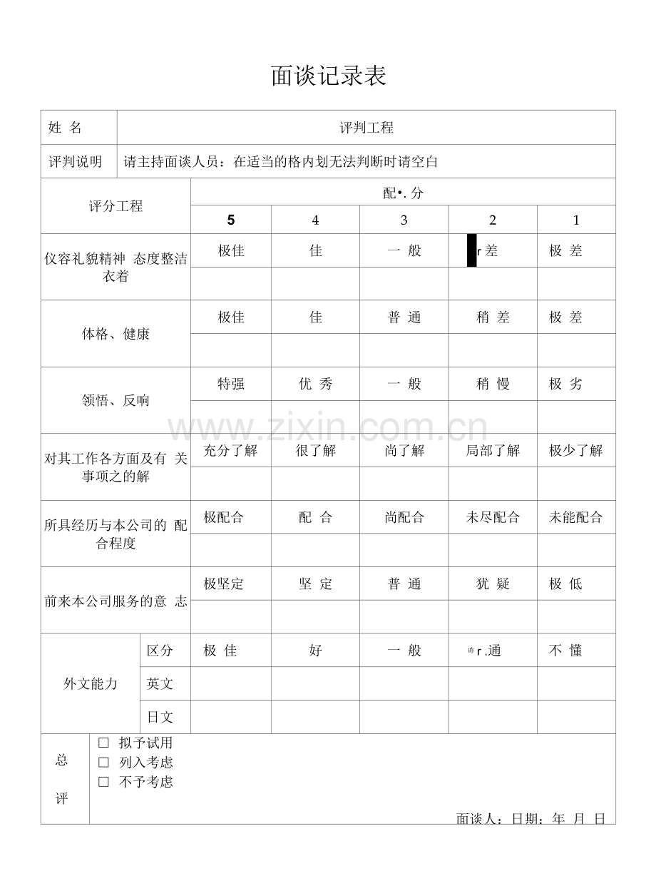 面谈记录表.docx_第1页