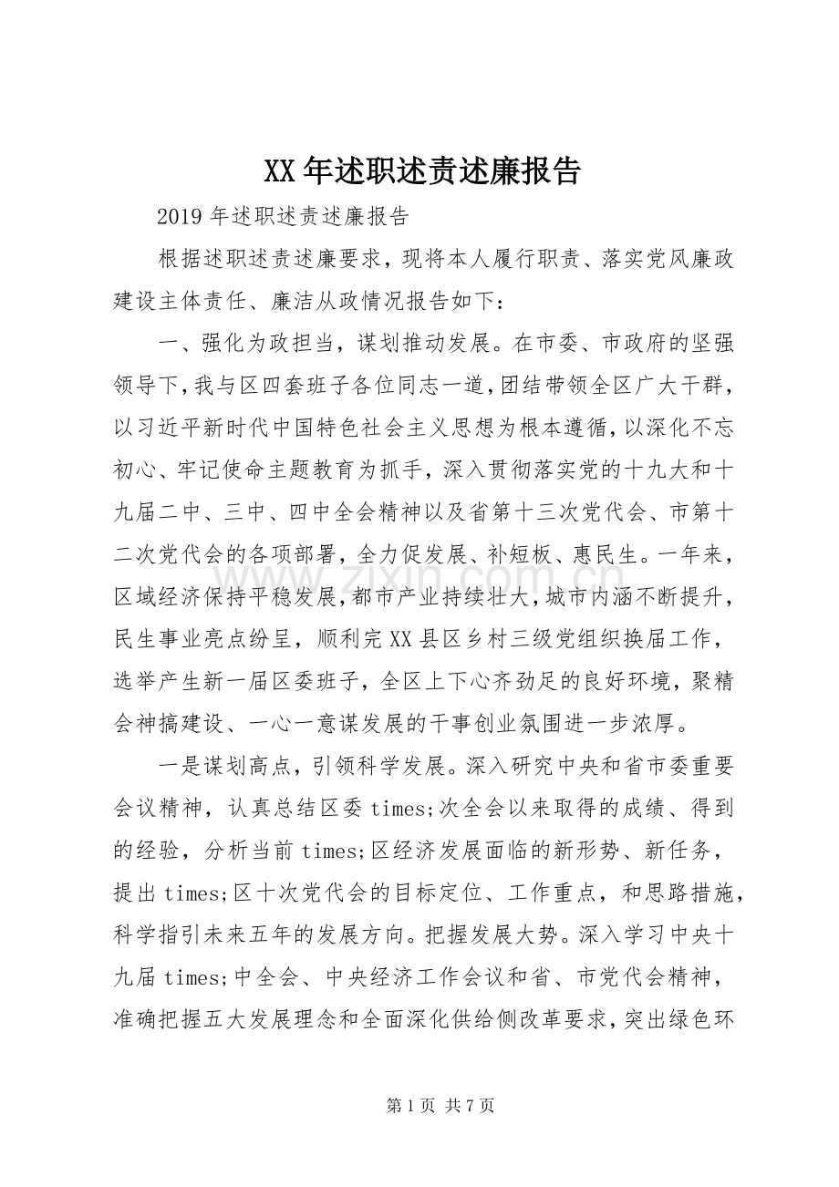 XX年述职述责述廉报告.docx_第1页