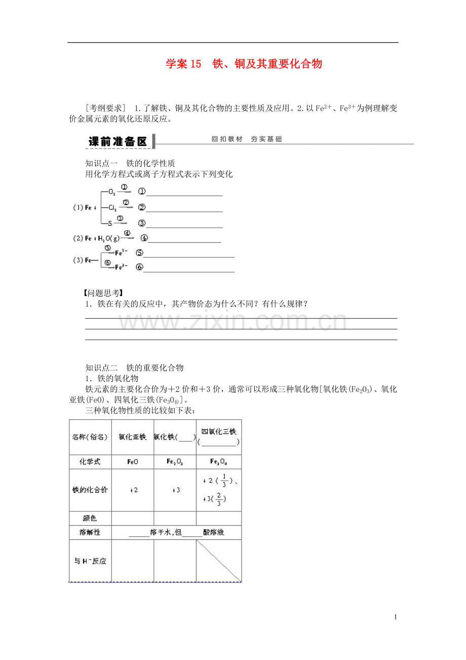 【步步高】(广西专用)2014届高考化学一轮复习-第三章-铁、铜及其重要化合物学案.doc_第1页