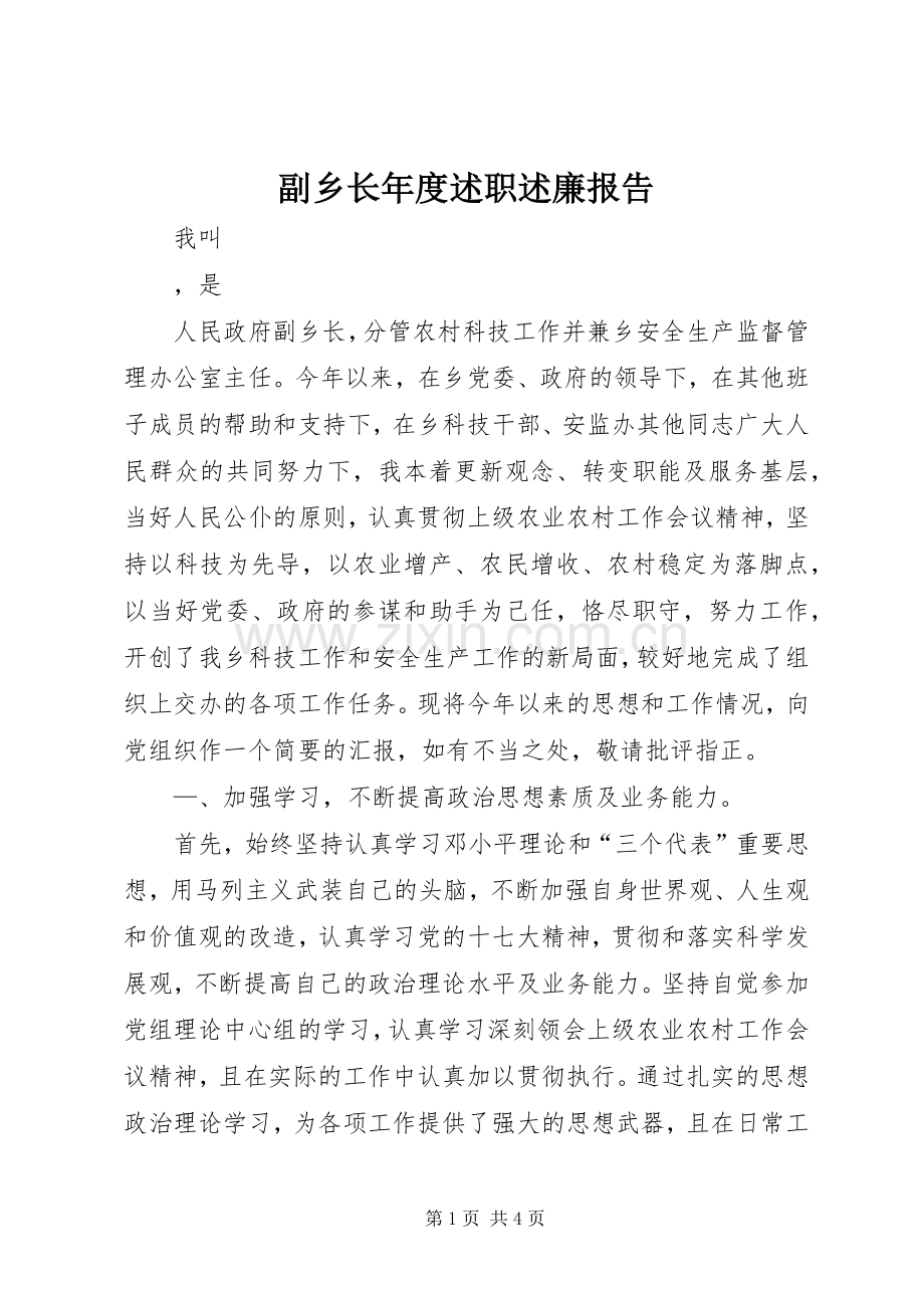 副乡长年度述职述廉报告.docx_第1页