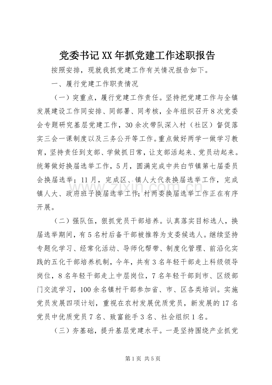 党委书记XX年抓党建工作述职报告.docx_第1页