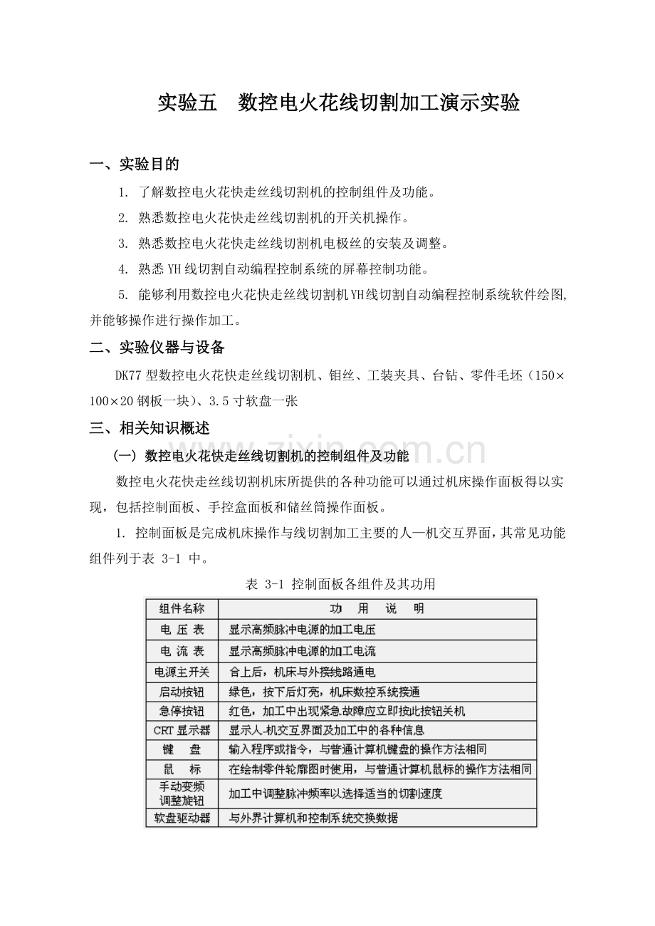 数控电火花线切割加工演示实验.docx_第1页