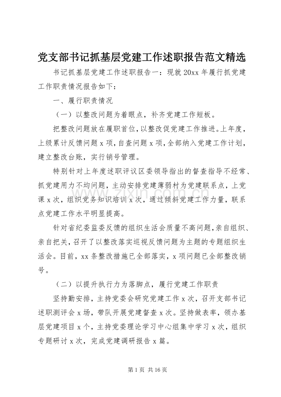 党支部书记抓基层党建工作述职报告范文.docx_第1页