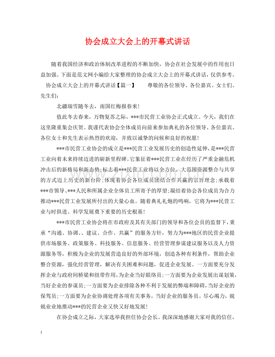 协会成立大会上的开幕式讲话 .doc_第1页