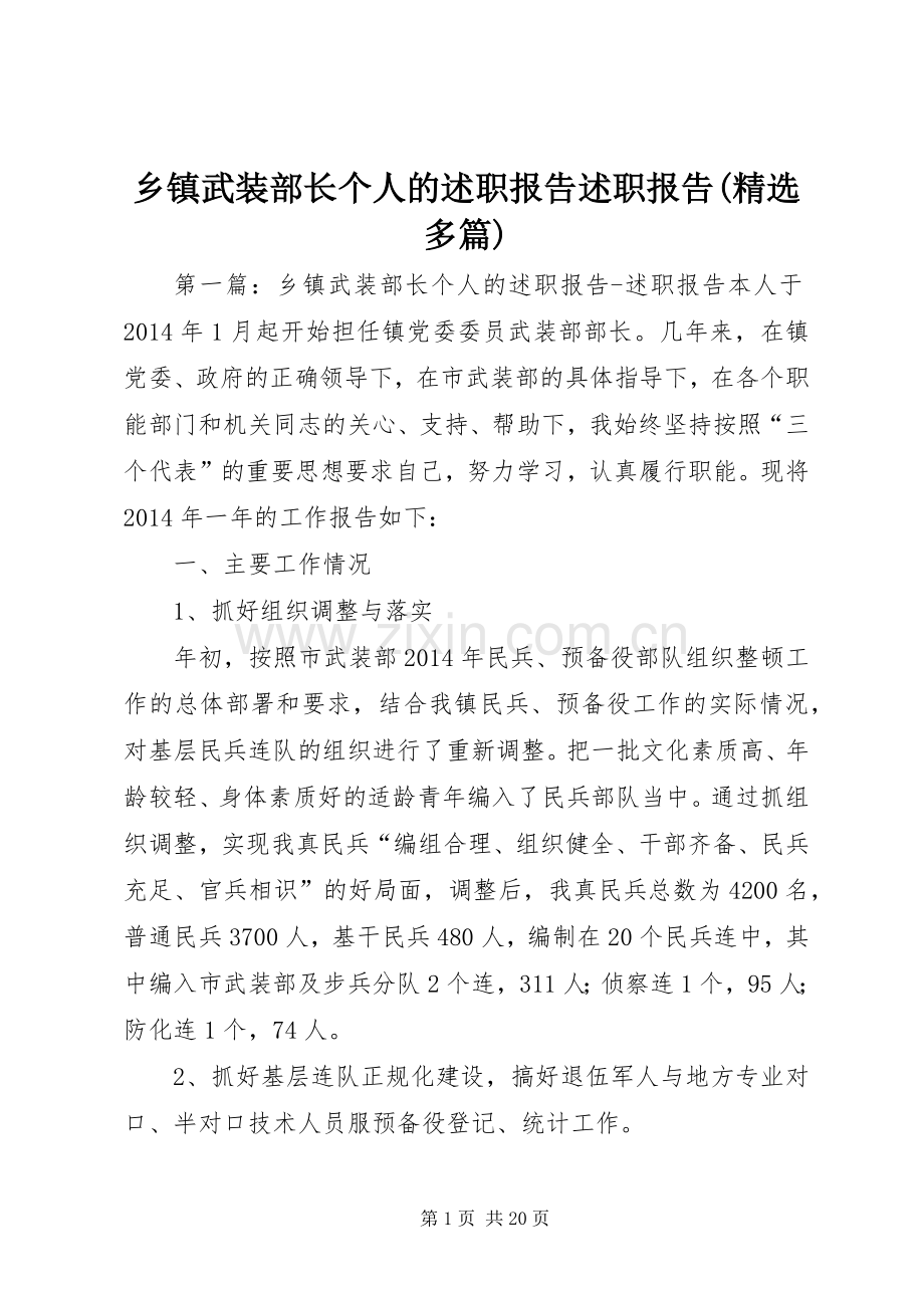 乡镇武装部长个人的述职报告述职报告(多篇).docx_第1页