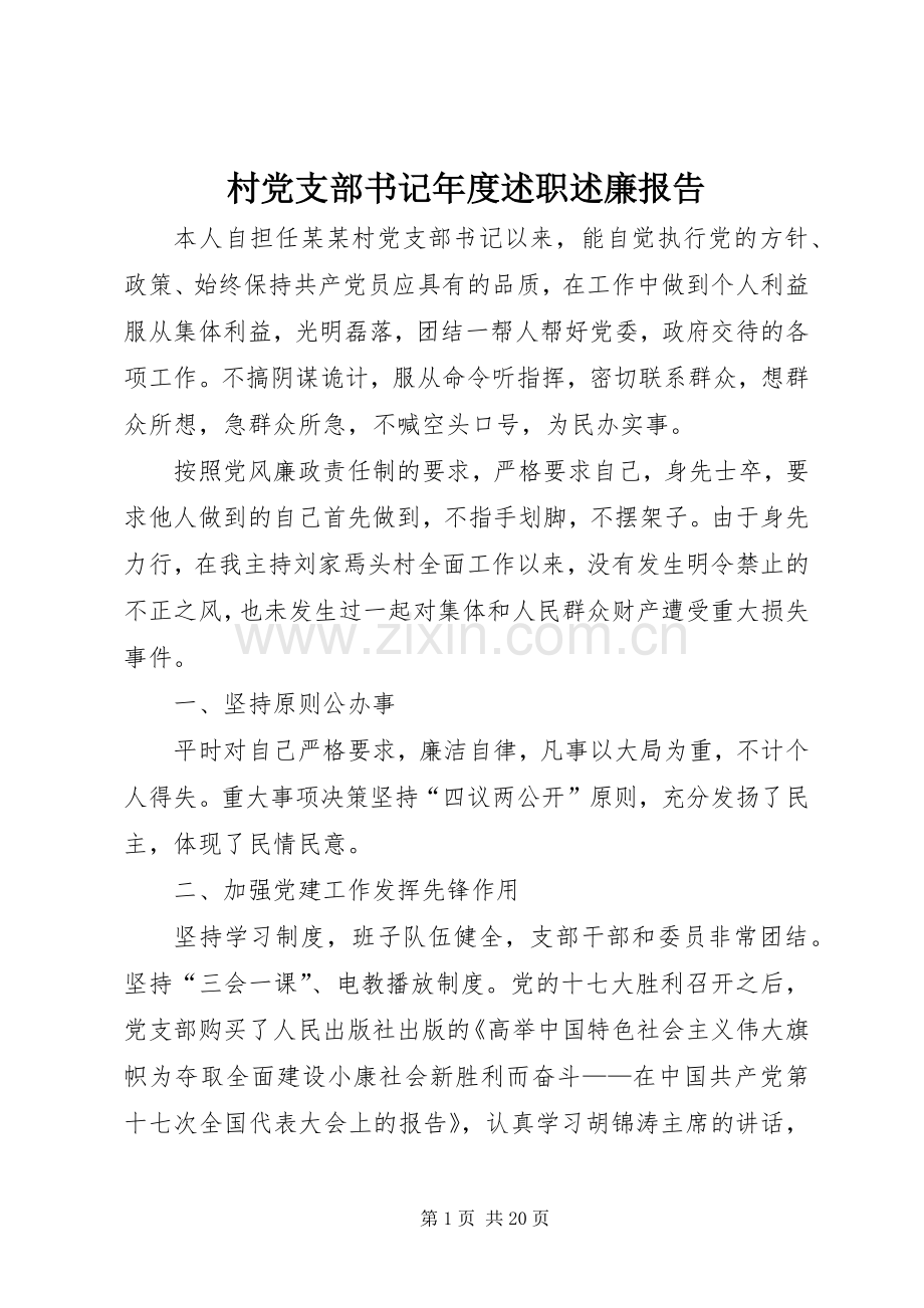 村党支部书记年度述职述廉报告.docx_第1页