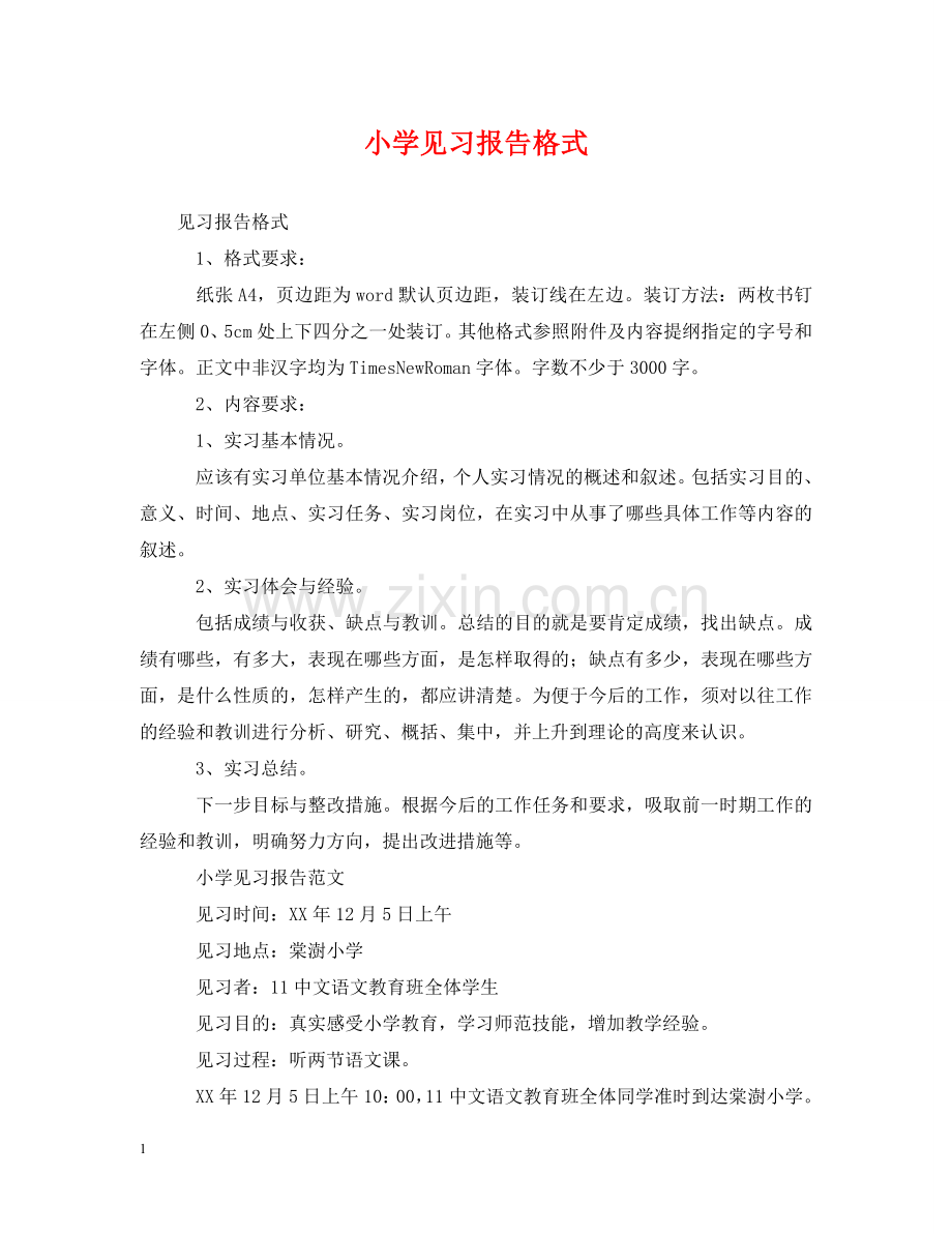 小学见习报告格式 .doc_第1页