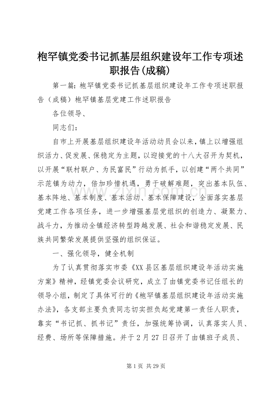 枹罕镇党委书记抓基层组织建设年工作专项述职报告(成稿).docx_第1页