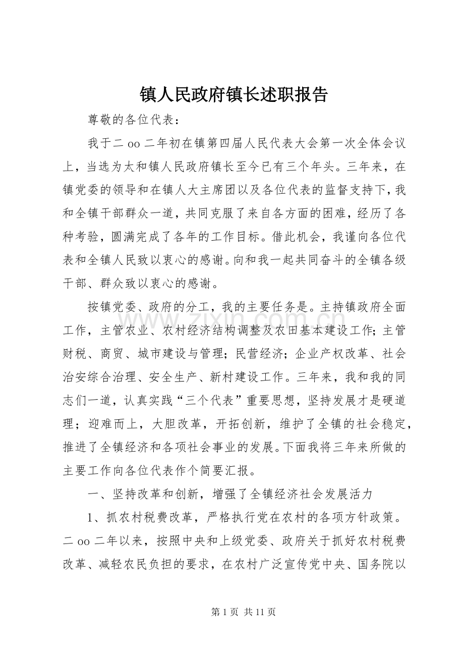 镇人民政府镇长述职报告 (13).docx_第1页