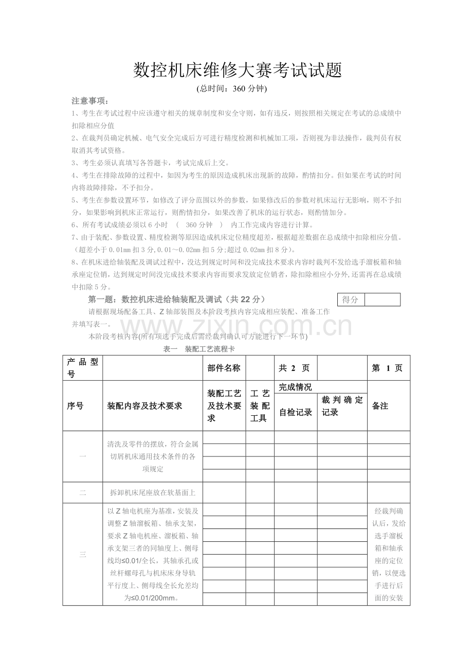 数控机床维修大赛考试试题.docx_第1页