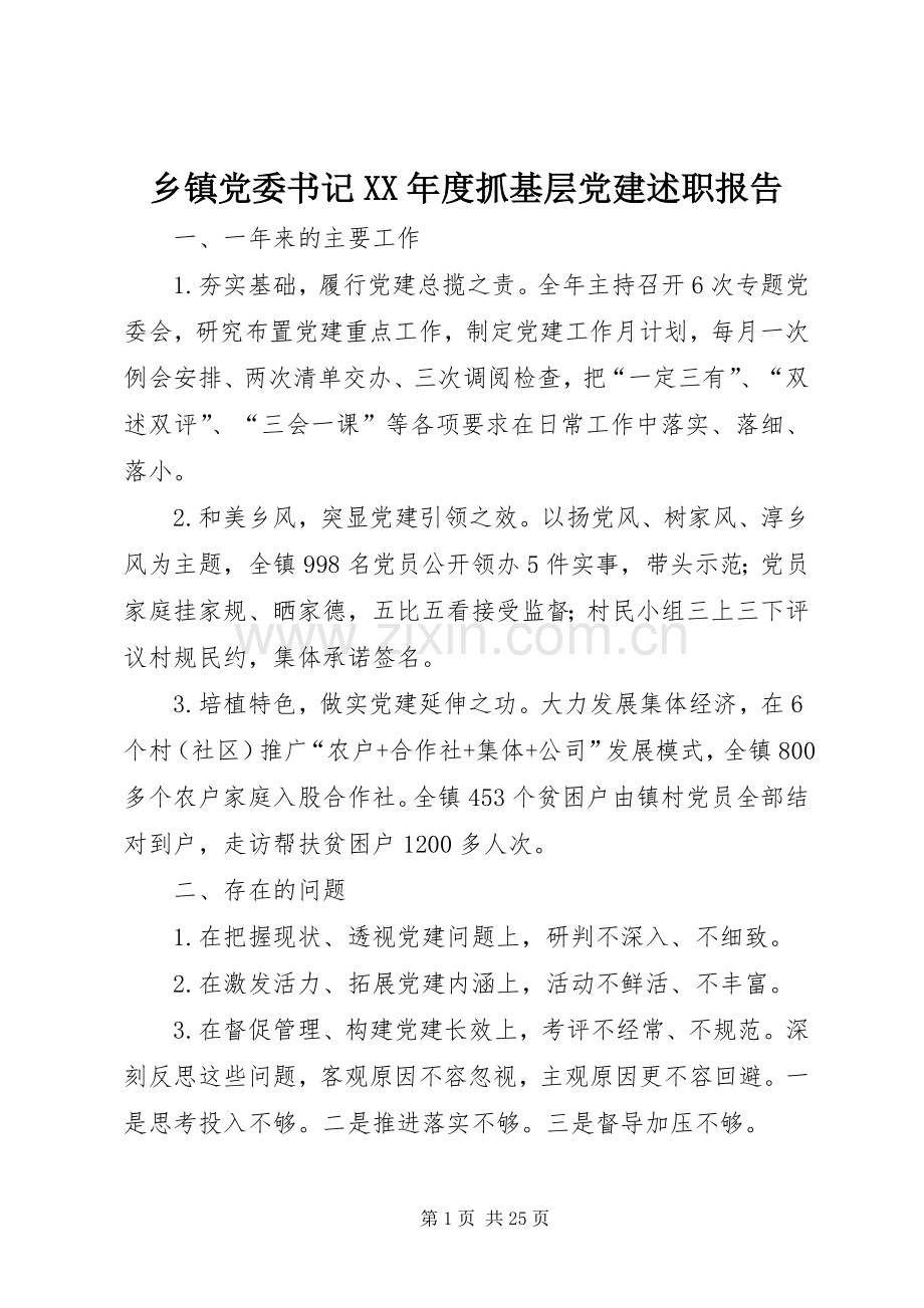 乡镇党委书记XX年度抓基层党建述职报告.docx_第1页