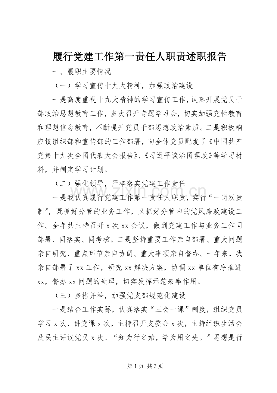 履行党建工作第一责任人职责述职报告.docx_第1页