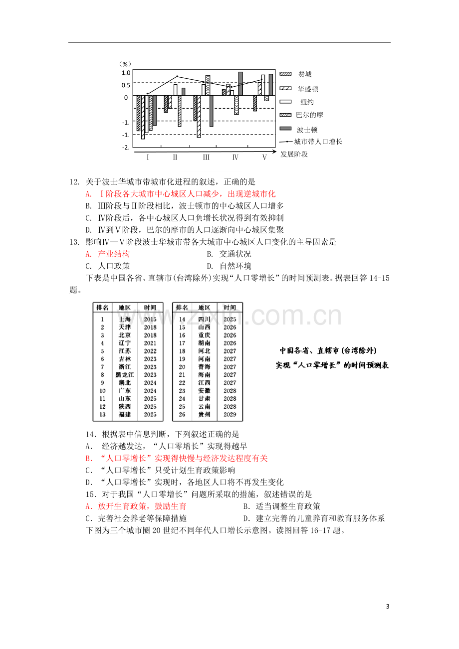 福建省南安一中2013届高三地理上学期期末试题新人教版.doc_第3页