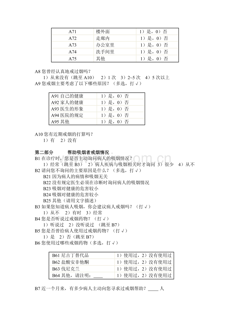 医务人员控烟知识、行为调查表.docx_第2页