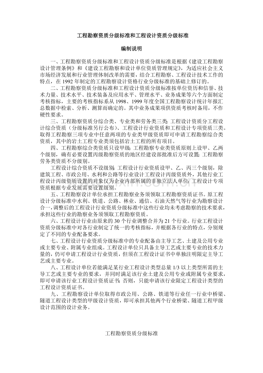 工程勘察资质分级标准和工程设计资质分级标准范本.docx_第1页