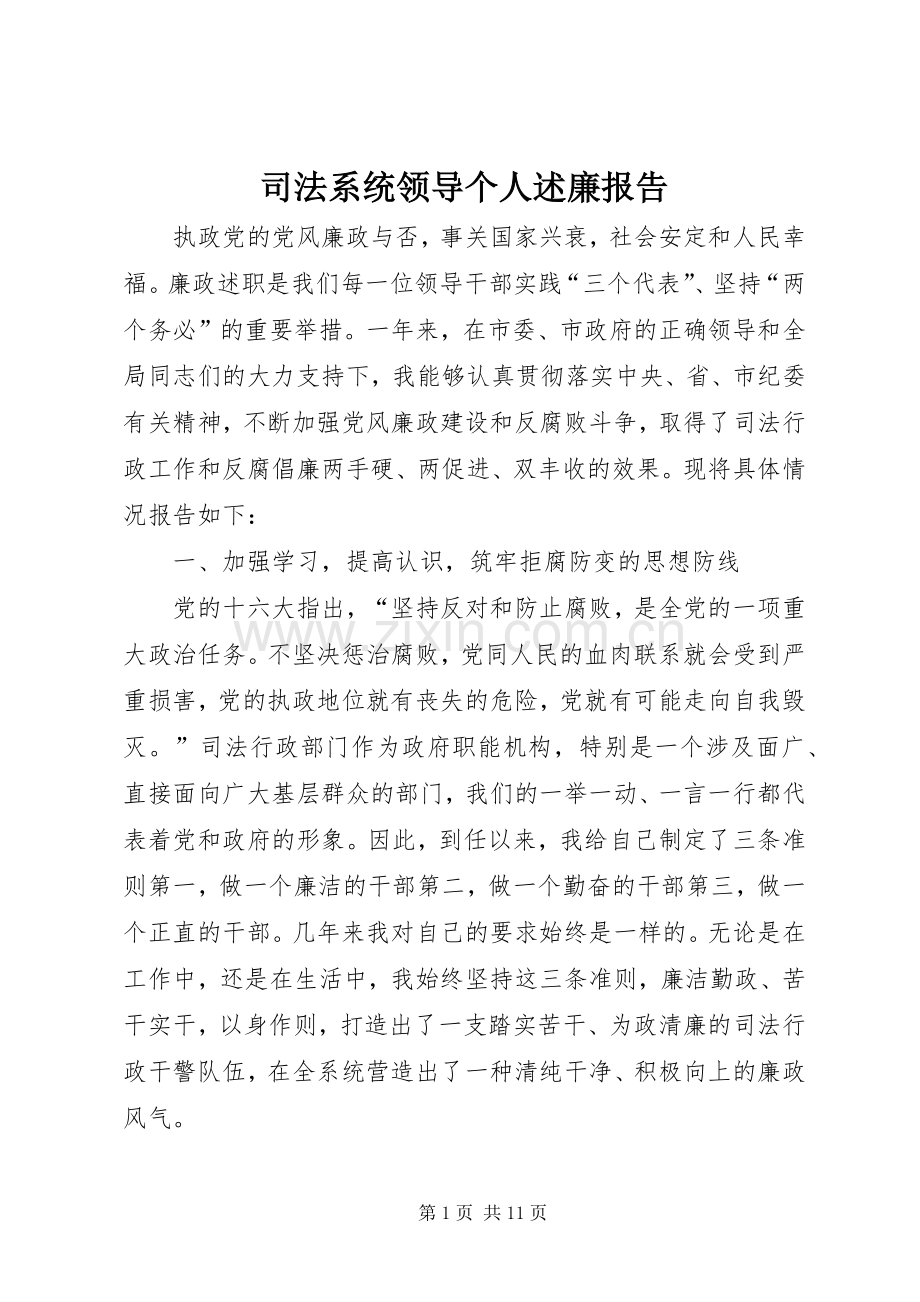 司法系统领导个人述廉报告.docx_第1页