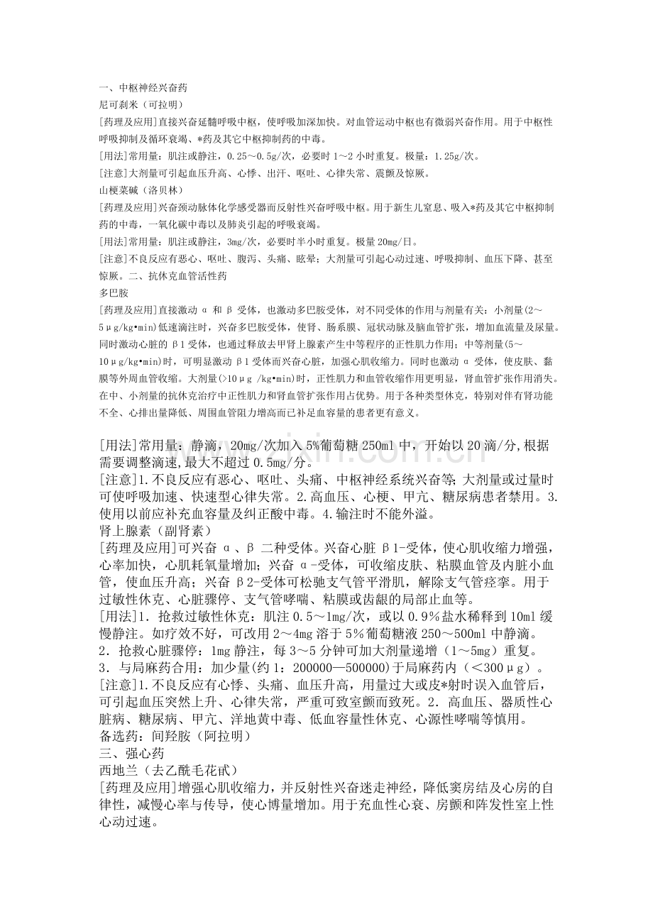 急救药品药理及临床应用.docx_第1页