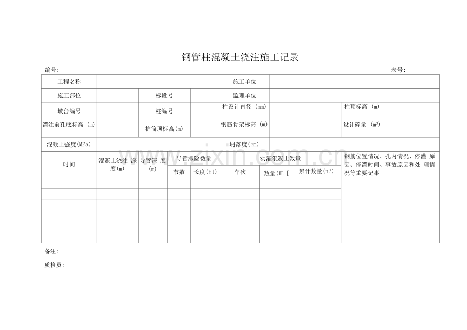 钢管柱混凝土浇注施工记录.docx_第1页