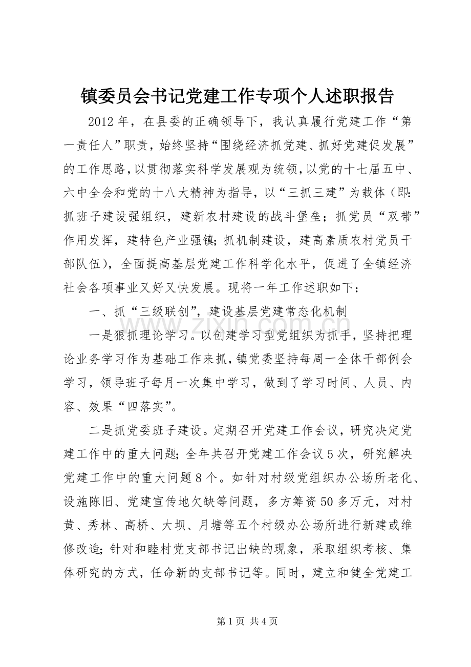 镇委员会书记党建工作专项个人述职报告.docx_第1页