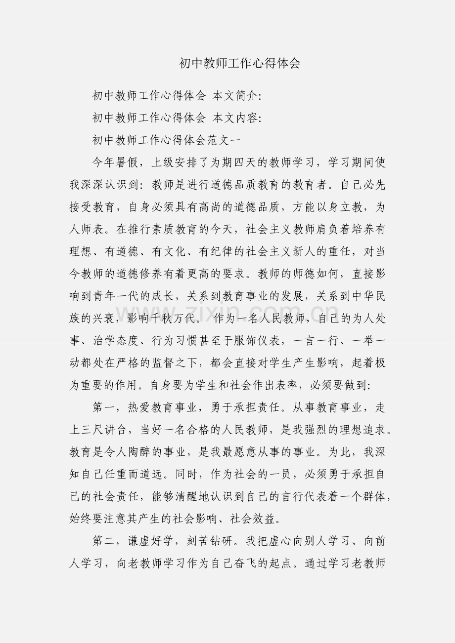 初中教师工作心得体会.docx_第1页