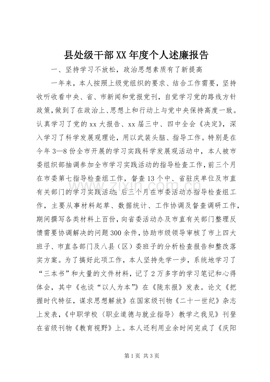 县处级干部XX年度个人述廉报告.docx_第1页