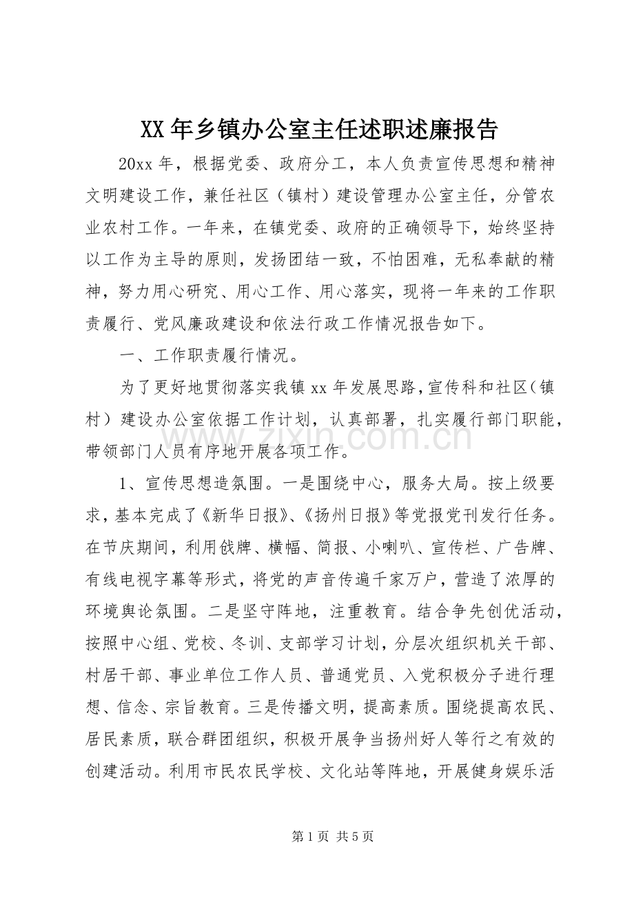 XX年乡镇办公室主任述职述廉报告.docx_第1页