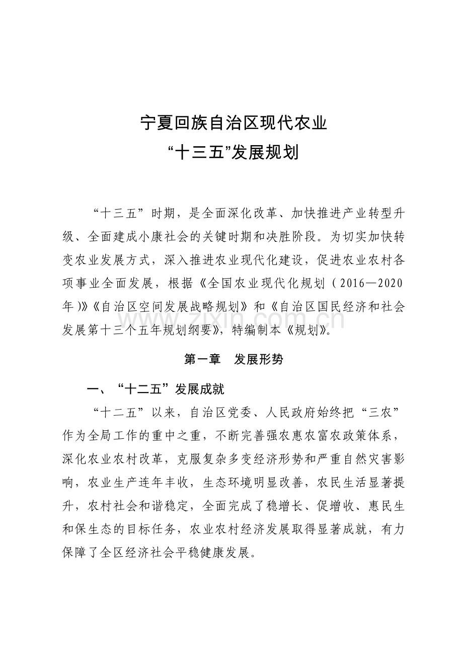 宁夏回族自治区现代农业十三五发展规划培训资料.docx_第1页