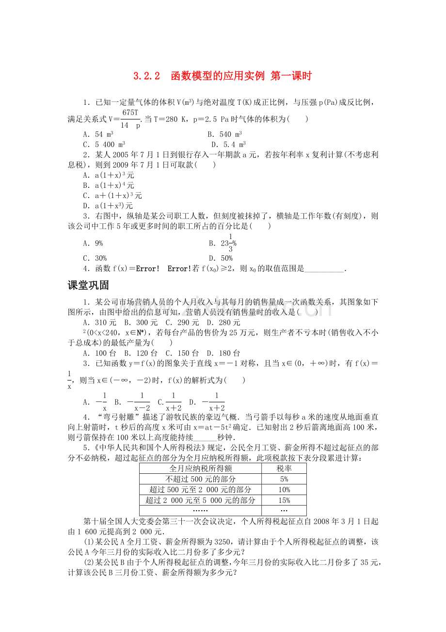 数学人教版A必修1同步训练：322函数模型的应用实例第1课时附答案2 .doc_第1页