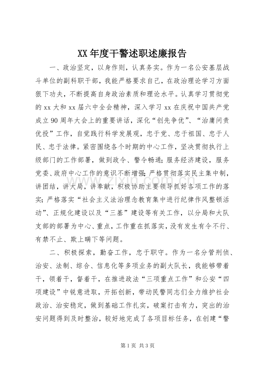 XX年度干警述职述廉报告.docx_第1页