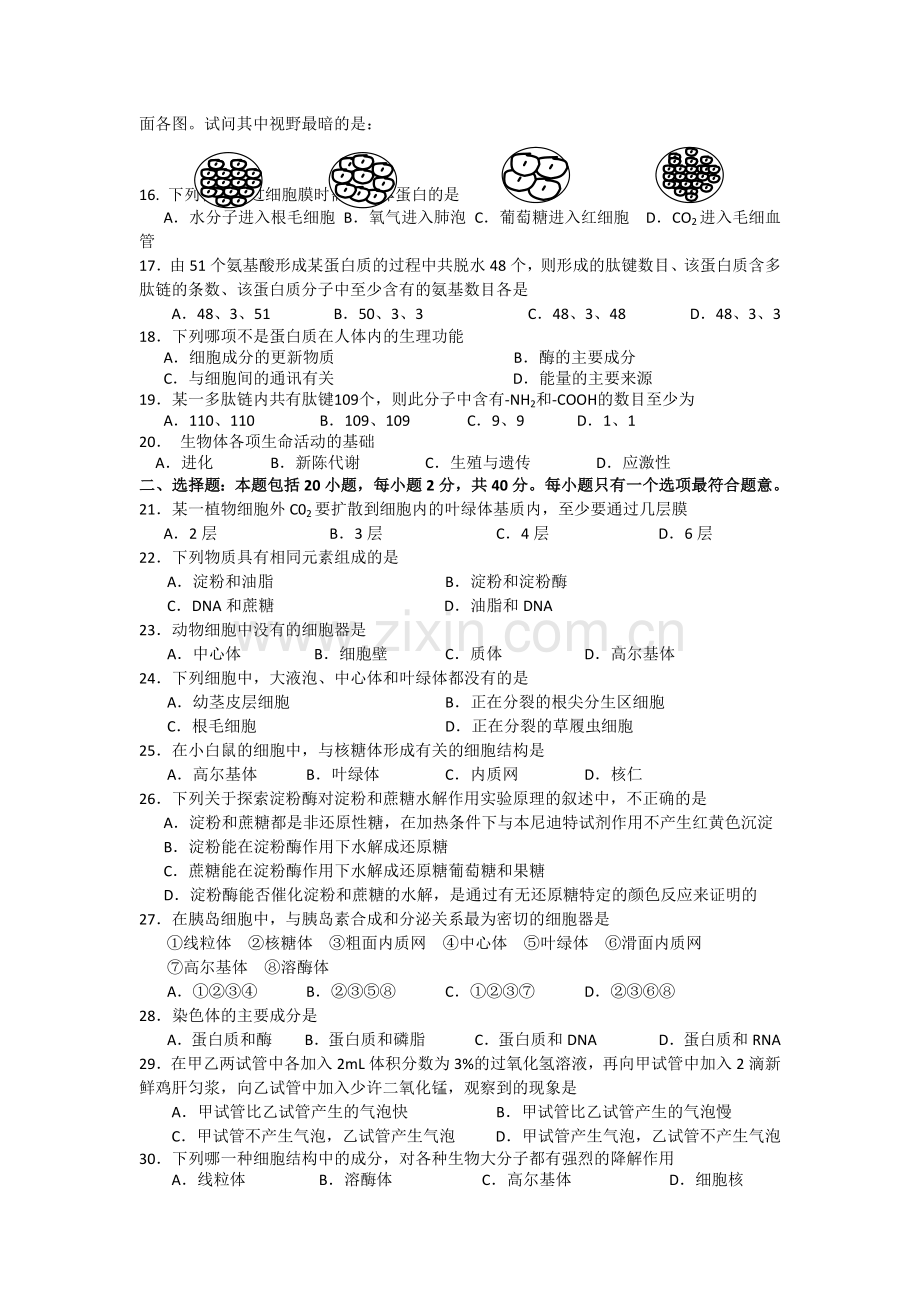 浙江温州1011高二生物第一学期期中考试 文 浙科版会员独享 .doc_第2页