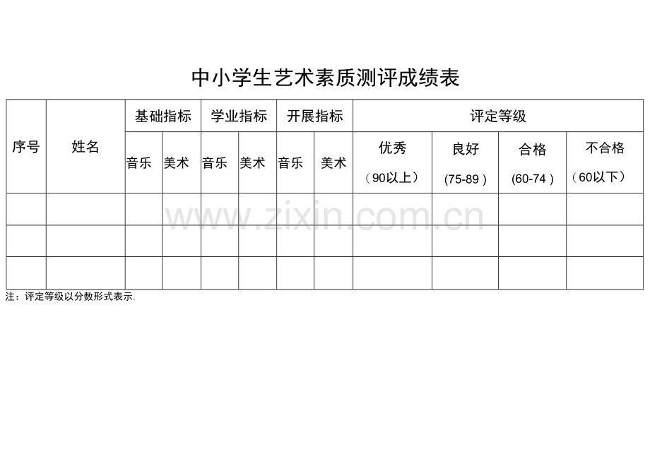 中小学生艺术素质测评成绩表.docx_第1页