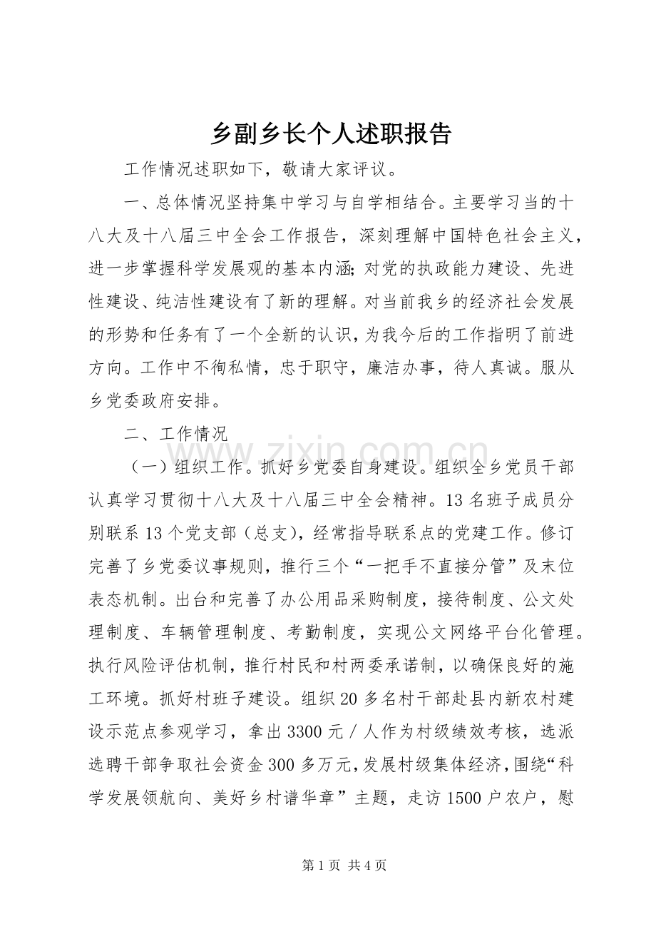 乡副乡长个人述职报告.docx_第1页