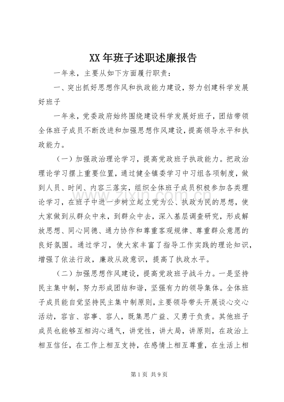 XX年班子述职述廉报告.docx_第1页