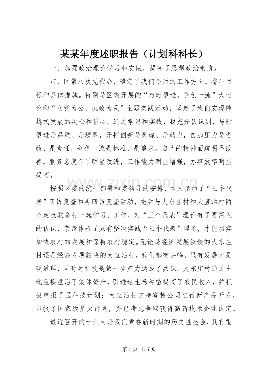 某某年度述职报告（计划科科长）.docx_第1页