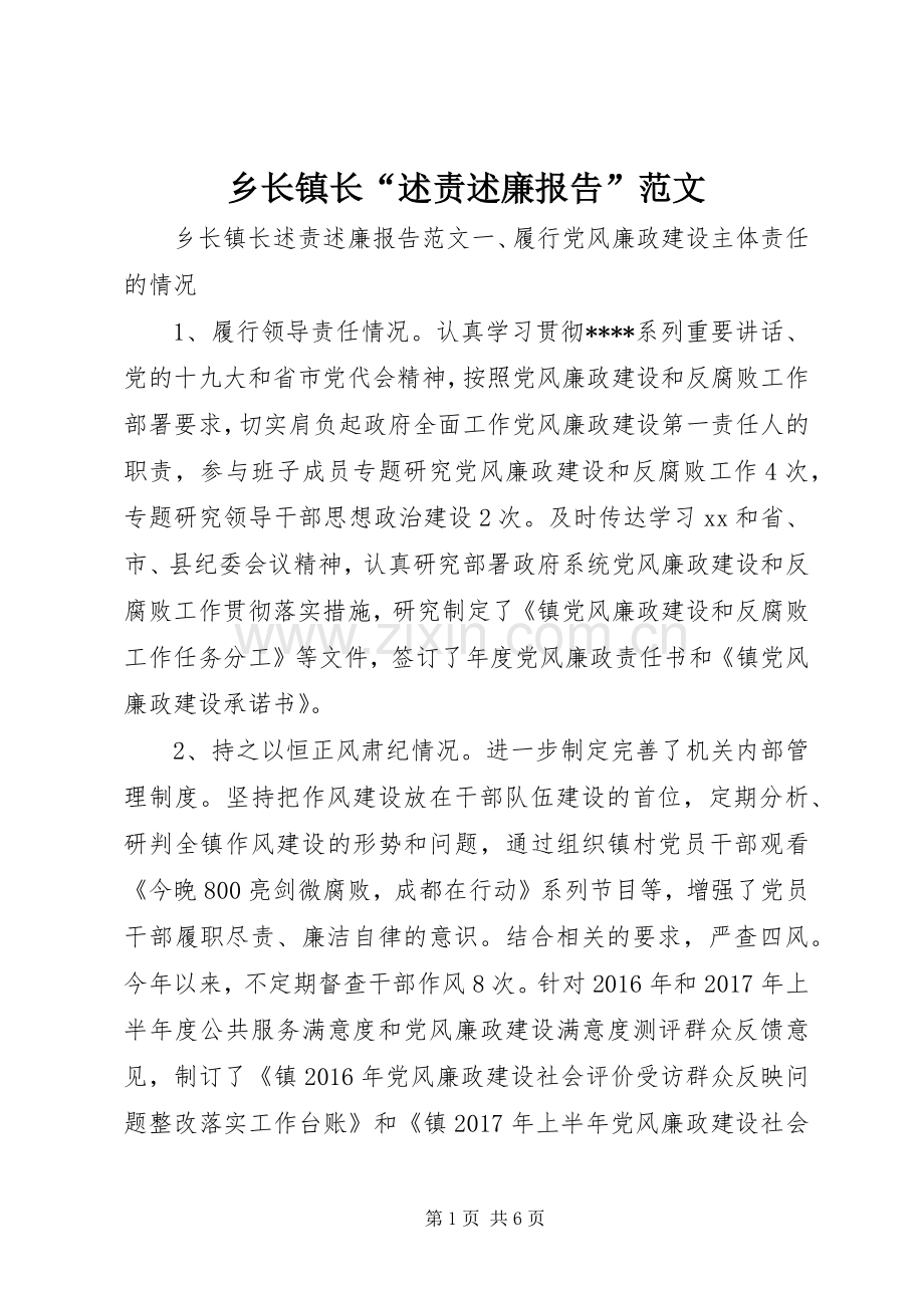 乡长镇长“述责述廉报告”范文.docx_第1页